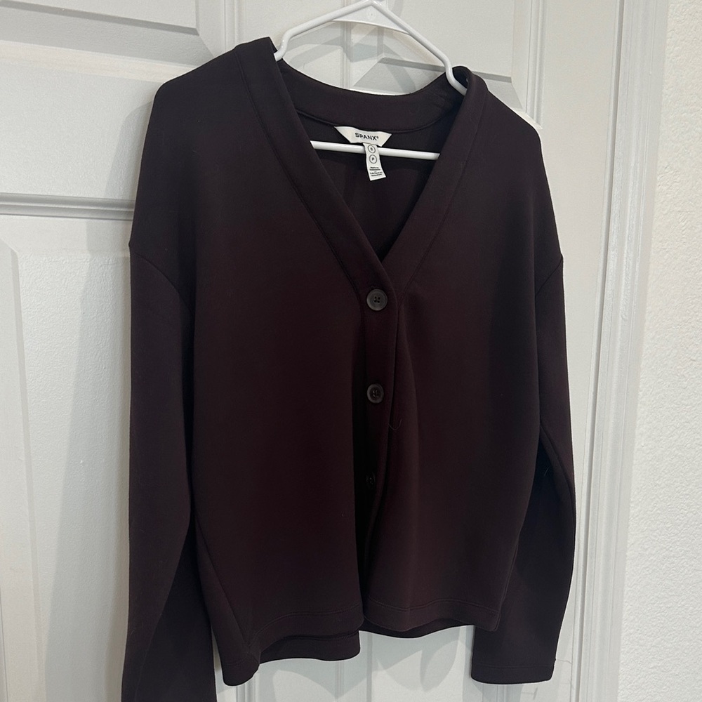 SPANX Women's Airessential Maroon Cardigan Sweater - Picture 3 of 4